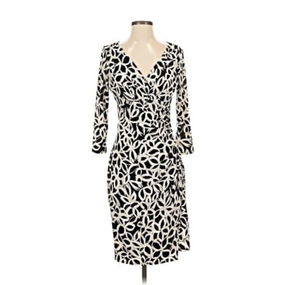 Ralph Lauren Dresses & Skirts - Ralph Lauren Womens Dark Grey and White Floral Pattern 3/4 Sleeve Dress Size 10